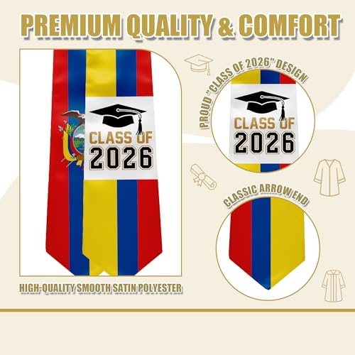 National Flag Graduation Stole Sash - 72" Long Unisex Honors Stole for Students - color: Ecuaodr