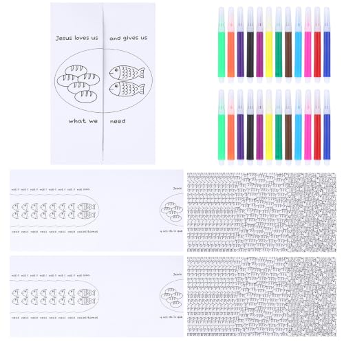Sotiff 36 Set Jesus Feeds 5000 Craft with Coloring Pens Loaves and Fish Coloring Activity Sunday School Craft DIY Bible Story Crafts Reinforcing Eaching Supplies for Religious Party Church Event VBS - style: Jesus Feeds 5000