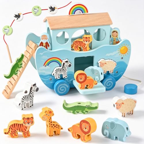 Wooden Noah's Ark Toy, Baptism for Boys and Girl