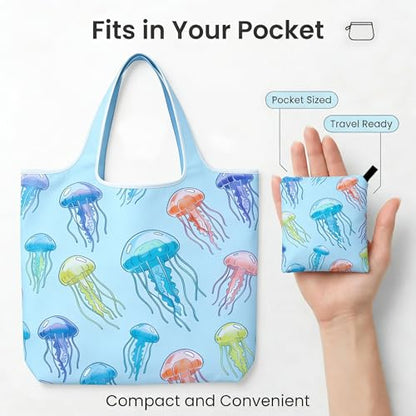 6 Pack Foldable Shopping Bag, Reusable Shopping Bag - color: Ocean