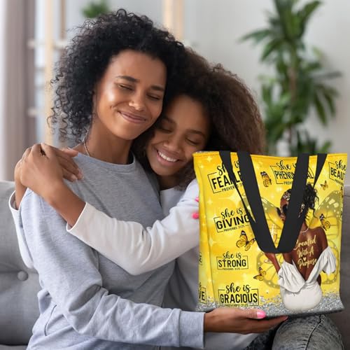 Funny Christian Tote Bags For Women With Zipper Christian Gifts For Work Gym Travel Beach Women With Large Capacity - color: African American