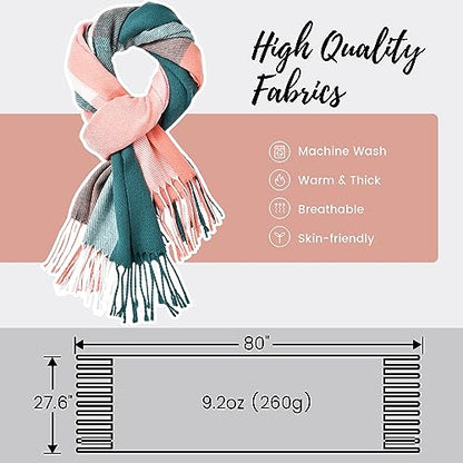 Clothirily Womens Winter Scarf, Oversized Long Blanket Plaid Shawl Wrap - color: Pink Green Lattice