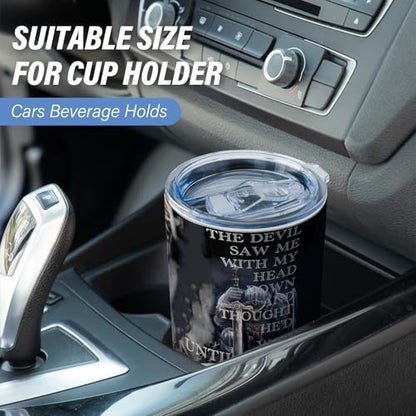 Christian Tumbler for Men,Jesus Christ 20oz Tumbler,The Devil Saw Me - color: grey/Jesus Christ