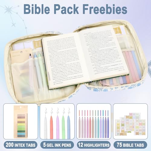 Zkptops Bible Cover Case for Women Girls Large Bible Bag Blue Cotton Quilted Floral Bible Carrying Case with Zipper Pocket and Handle Carrying Book Cover for Christian Study Supplies Christian Gift - color: Fj Blue