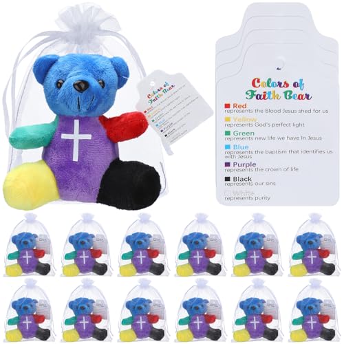 Silipull 18 Pcs Rainbow Stuffed Bears 4" Religious Back to School Gifts - style: Rainbow Faith