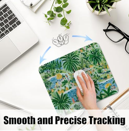 Green Tropical Palm Tree Island Scene Mouse Pad for Desk, Botanical Jungle Nature Landscape Mousepads with Anti-Slip Rubber Base for Computer Laptop Home Office Desk Accessories, 9.5x7.9 Inch - color: Square mouse pad-Tropical coast