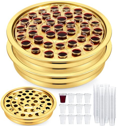 Zhehao 2 Pcs Communion Trays & Disposable Chalices Church Supplies, Gold - color: Gold