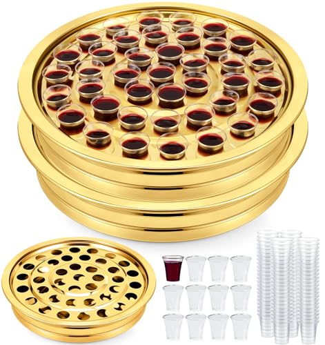 Zhehao 2 Pcs Communion Trays & Disposable Chalices Church Supplies, Gold - color: Gold