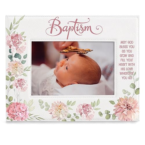 KATE POSH Baptism Picture Frame for Girl, Pink Flowers Decor, Christening, Religisous Gift, From Godparents, New Baby (4x6-Horizontal) - size: 4x6-Horizontal