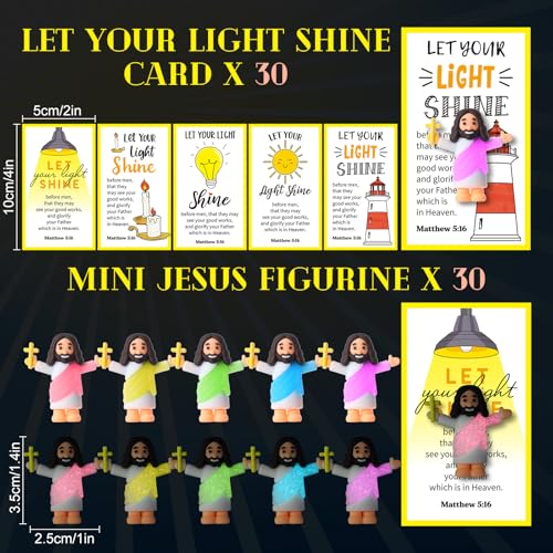 CroBlissful 30 Sets Mini Jesus Figurines Bulk Christian Glow in The Dark with Let Your Light Shine Cards for Christian Sunday School Religious Party Favor Halloween(Hold up the Cross) - style: Hold up the Cross