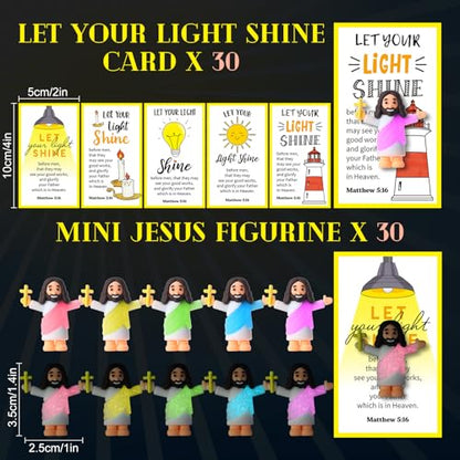 CroBlissful 30 Sets Mini Jesus Figurines Bulk Christian Glow in The Dark with Let Your Light Shine Cards for Christian Sunday School Religious Party Favor Halloween(Hold up the Cross) - style: Hold up the Cross
