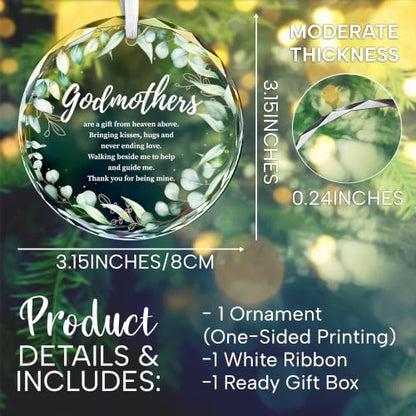 Fatbaby Godmother Gifts from Godchild Goddaughter, Godmother Glass Ornament 2026, Christas Birthday Baptism Gift for Godmothers - color: Godmother