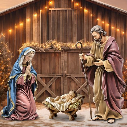 Shimeyao 3 Pcs Metal Nativity Scene Outdoor 48.8 Inch Holy Family Decor - style: Nativity