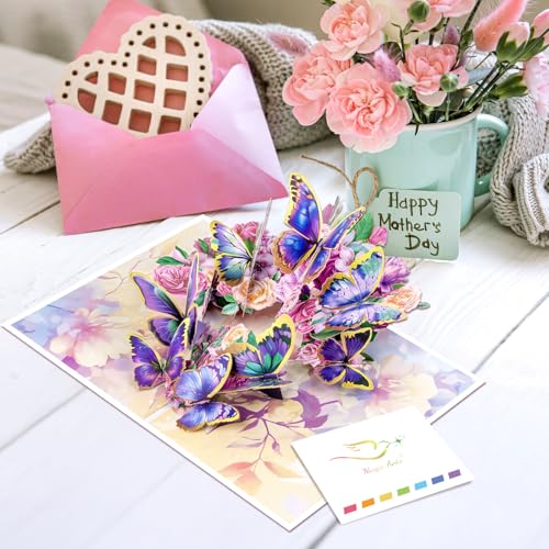 Magic Ants Pop Up Card Set for Women – 4 Pack 3D Greeting Cards with Butterflies, Flowers & Parrot – Birthday, Thank You, Get Well, Sympathy, Concelence, All Occasion – Includes 4 Envelopes & 4 Blank Notecards - color: Hummingbird Floral Butterfly Parrot