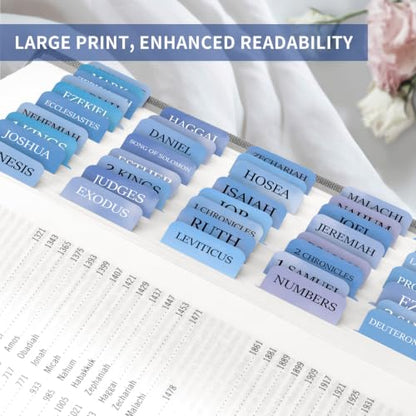 Taja Bible Tabs, 75 Large Print Index Tabs for Women & Men - color: S-ocean Mist