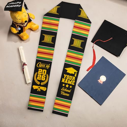 MDPrints Global Kente Graduation Sash 2026, Black Girl Magic Graduation Sash 2026, Class of 2026 Graduation Gift - color: Kente Dk02