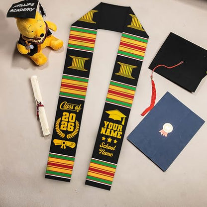 MDPrints Global Kente Graduation Sash 2026, Black Girl Magic Graduation Sash 2026, Class of 2026 Graduation Gift - color: Kente Dk02