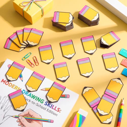 Eaasty 60 Pcs Back to School Magnetic Bookmarks Bulk Pencil Magnet Book Page Marks Clips for Students Teachers First Day of School Classroom Rewards Office Supplies Home Reading Favor - style: Pencil
