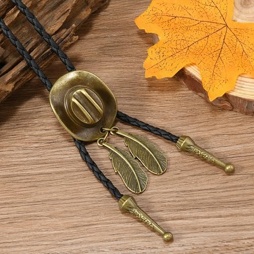 Western Cowboy Bolo tie for Men Women Gold Silver Death Skull Moth Cross Bolo Tie Christmas Deer Rooster Wolf Necktie Gift - color: 12# Cowboy Hat1