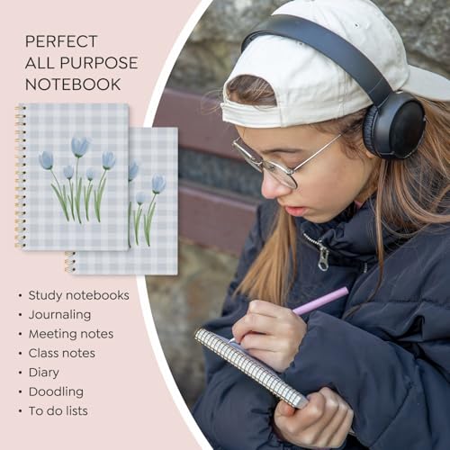 VONTP Cute Blue Tulip Floral Spiral Notebook Journal, 5.5x8.3 - color: Flower