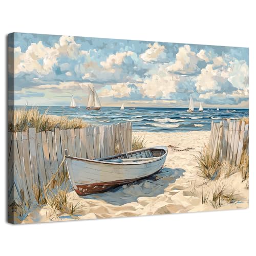 AIYISU Coastal Wall Art Beach Wall Decor for Bathroom Nautical Sailboat Canvas Prints Pictures Ocean Landscape Poster Vintage Seascape Painting Artwork for Living Room Office Home Decorations 12x16 - color: Sailboat, size: 16"L x 12"W