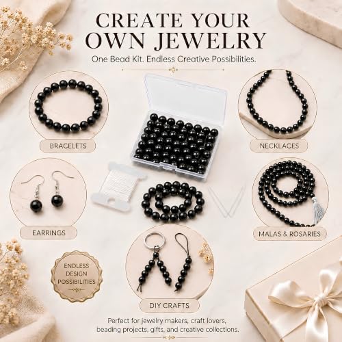 Cherry Tree Collection 100PCS 6mm Black Tourmaline Round Bead Craft Kit - color: black tourmaline, size: 6mm