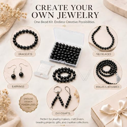 Cherry Tree Collection 100PCS 6mm Black Tourmaline Round Bead Craft Kit - color: black tourmaline, size: 6mm