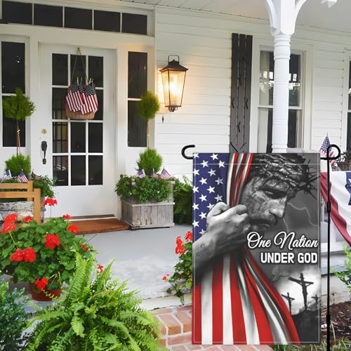 One Nation Under God Garden Flag Jesus Garden Flag for Outside 12x18 Double Sided Christian Patriotic American Jesus Garden Flags for House Outdoor Yard Garden Decor