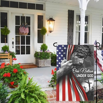 One Nation Under God Garden Flag Jesus Garden Flag for Outside 12x18 Double Sided Christian Patriotic American Jesus Garden Flags for House Outdoor Yard Garden Decor