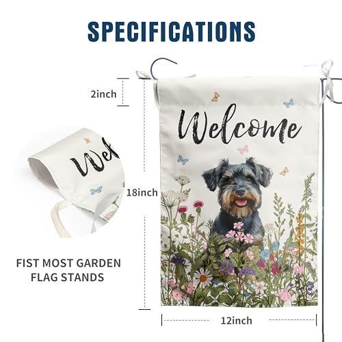 Spring Summer Garden Flag Floral Schnauzer Yard Flag Flower Dog Garden Flags for Outside Small Outdoor Welcome Flags 12x18 Double Sided - color: p-Schnauzer
