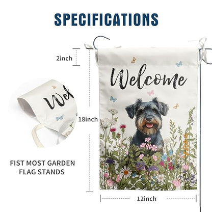 Spring Summer Garden Flag Floral Schnauzer Yard Flag Flower Dog Garden Flags for Outside Small Outdoor Welcome Flags 12x18 Double Sided - color: p-Schnauzer