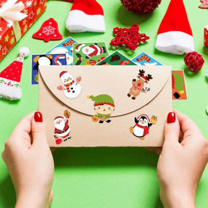 Haooryx Christmas DIY Sticker Roll, 300 Pcs Snowman Penguin Santa Claus - style: Christmas Character 1Roll