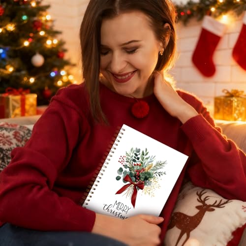 Exqcom Christmas Eucalyptus Holly Spiral Notebook Gifts, Coquette Red Bow Berries Botanical Plant Journal for Women, Merry Christmas Hardcover Notebook Journal Office School Supplies, 5.5x8.3 Inch - color: white Bible Notebook-P