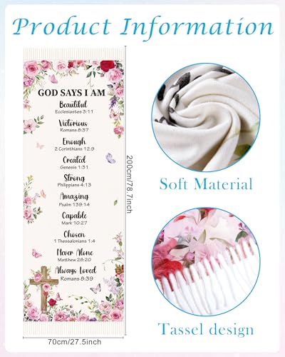 Bozidol Prayer Shawl for Women Christian Floral Cross Bible Verse Scarf Clothes for Christmas Mothers Day Birthday Gifts - color: Pink