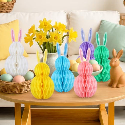 6Pcs Easter Honeycomb Centerpiece Table Bunny Decorations Supplies - style: Easter Style