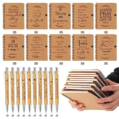 Kosiz 100 Pcs/ 50 Set Christian Gift Bulk Spiral Notebook and Pen, Brown - color: Brown