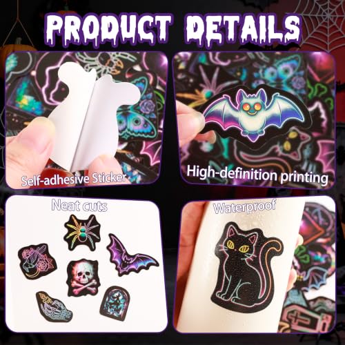 Halloween Neon Stickers 50 Pieces, Spooky Vinyl Decals for Party - color: Non-luminescent-500ksyy