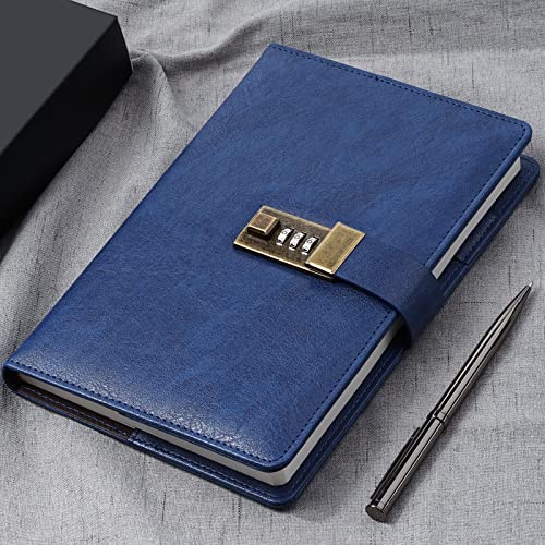 WEMATE Diary with Lock, A5 PU Leather Journal with Lock 240 Pages Blue - color: Blue