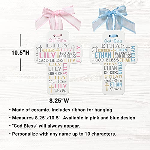 Let's Make Memories Personalized Newborn Cross - Religious Keepsake - Hanging Cross - Pink - Customize with Name - 8.25” x 10.5” - color: Pink
