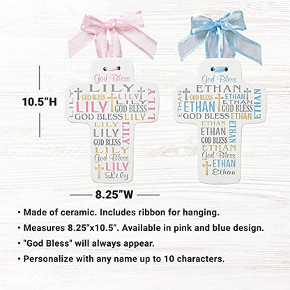 Let's Make Memories Personalized Newborn Cross - Religious Keepsake - Hanging Cross - Pink - Customize with Name - 8.25” x 10.5” - color: Pink