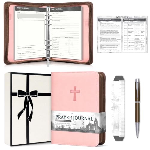 Ospelelf Removable Prayer Journal with Leather Pink 6 Ring Binder 3-Month - color: pink