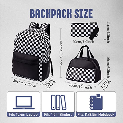 UREYMX Checkered Backpack - School Backpack for Kids, Large Capacity, Waterproof, Lightweight, Black - color: 3 in 1 Black and White Plaid