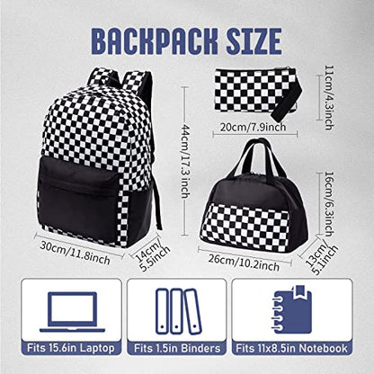 UREYMX Checkered Backpack - School Backpack for Kids, Large Capacity, Waterproof, Lightweight, Black - color: 3 in 1 Black and White Plaid