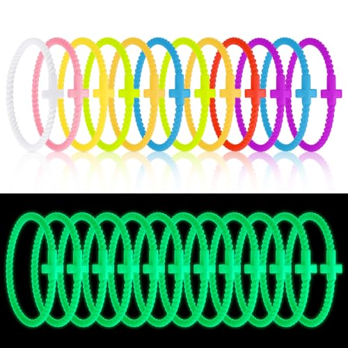 Soaoo 24/60 Pcs Jesus Bracelets Cross Silicone Bracelet Braided Stackable Rubber Wristband Silicone Jewelry Gift for Women Men - color: Luminous, size: Cross
