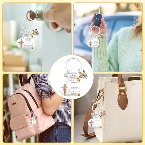 Inspirational Keychain for Women, Appreciation Gift for Mother Daughter Best Friend, Christmas Key Ring - style: Cross Floral
