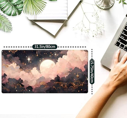 Pink Black Clouds Desk Mat XXL Large Extended Gaming Mouse Pad Celestial Mousepad with Stitched Edges, Office Desktop Decor Desk Pad Computer Mat, Laptop Keyboard and Mouse Mat, 31.5x15.75 in - color: Pink Black Clouds
