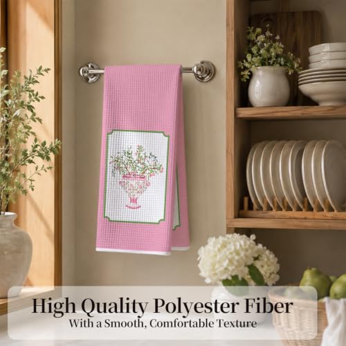 Pink Chinoiserie Kitchen Hand Towels 16x24 Inch Set of 2 - color: Pink Chinoiserie