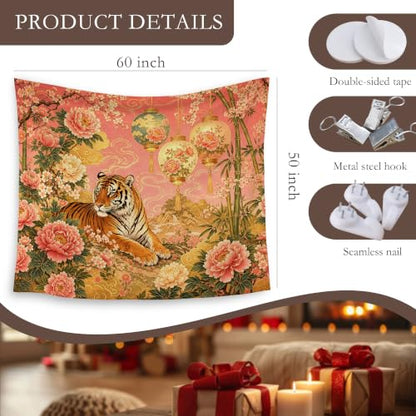HUGANE Pink Chinoiserie Tiger Tapestry Wall Decor 50x60 Inch - color: Colour-07