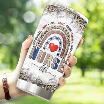 Personalized Nursing Tumbler Nurse Life Appreciation Gifts for Women Nurse Student Insulated Stainless Steel 20oz With Lid Travel Cup Coffee Mug Water Bottle Gift - color: Nurse