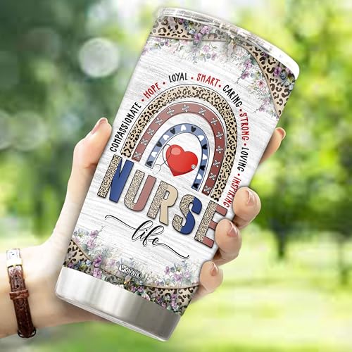 Personalized Nursing Tumbler Nurse Life Appreciation Gifts for Women Nurse Student Insulated Stainless Steel 20oz With Lid Travel Cup Coffee Mug Water Bottle Gift - color: Nurse